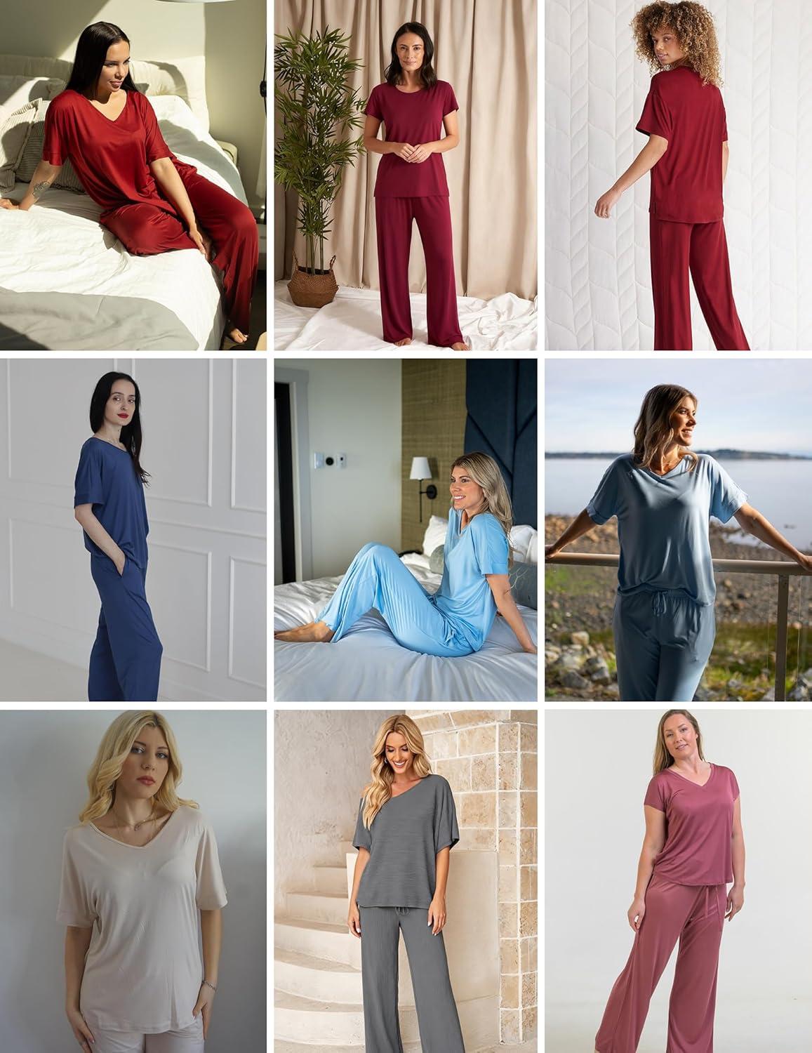imageEkouaer Pajama Sets for Women 2 Piece Lounge Set Short Sleeve Tops and Long Pants Soft Comfy Pjs Sleepwear Outfits SXXLLeopard
