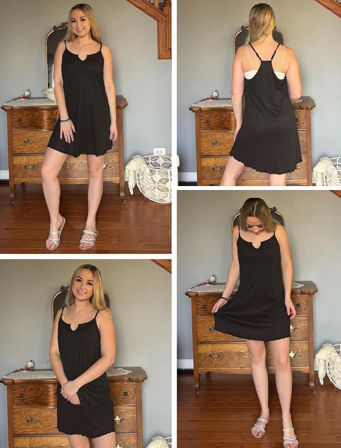 imageEkouaer Sleeveless Nightgowns for Women Racerback Night Gowns Ribbed Knit Sleep Shirt Sexy V Neck Spaghetti Strap DressBlack