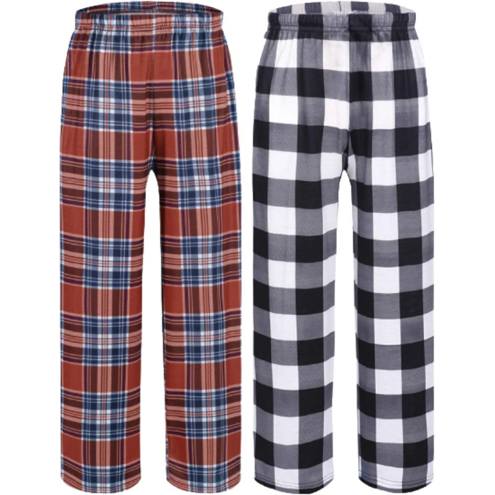 imageEkouaer 2 Pack Boys Pajamas Pants Soft Elastic Waist PJ Bottoms Comfy Lounge Long Pants with 2 Pockets 414 YearsBlack Plaidbrown Plaid
