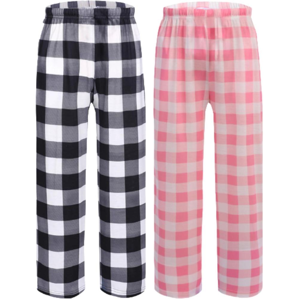 imageEkouaer 2 Pack Boys Pajamas Pants Soft Elastic Waist PJ Bottoms Comfy Lounge Long Pants with 2 Pockets 414 YearsBlack Plaidpink Plaid