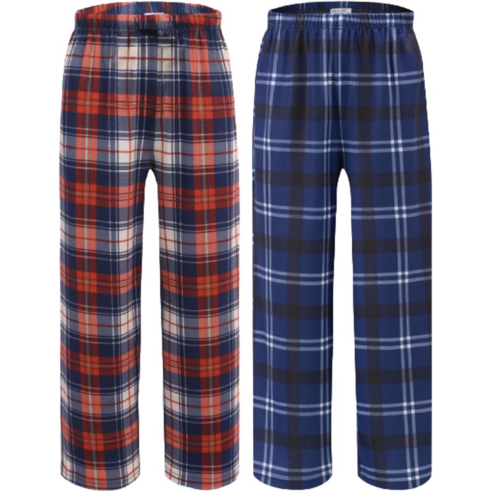 imageEkouaer 2 Pack Boys Pajamas Pants Soft Elastic Waist PJ Bottoms Comfy Lounge Long Pants with 2 Pockets 414 YearsOrange Plaidblue Plaid