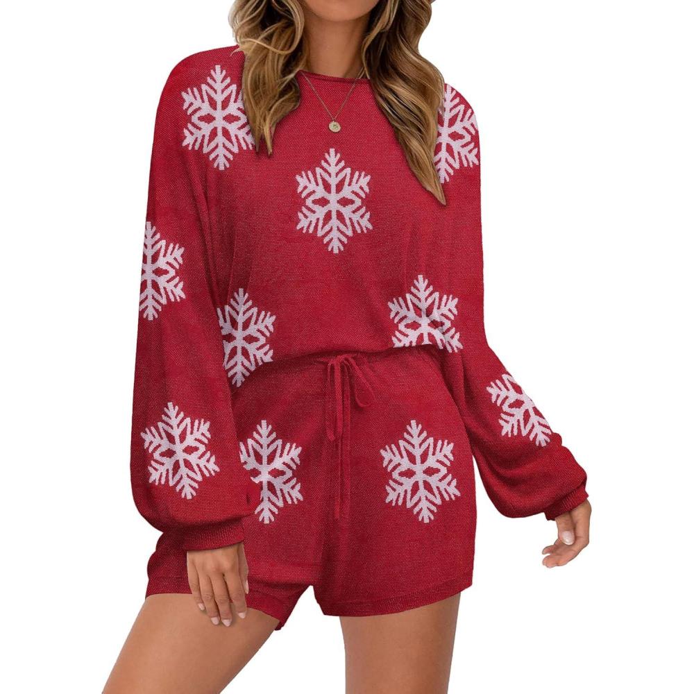 imageEkouaer Knit Pajamas Set for Women Lounge Wear Sets Long Sleeve Sweatsuit Matching 2 Piece Outfits Casual Sweater Sets SXXLChristmas Red