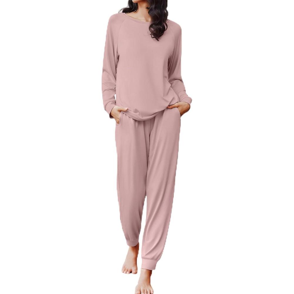 imageEkouaer Soft Pajama Set Women Pullover Long Sleeve lounge Sets Jogger Pants Loungewear Sleepwear Sets with PocketsDusty Rose