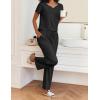 Ekouaer 2 Piece Womens Pajamas V Neck Short Sleeve Top and Long Pants Pjs Print Lounge Set Sleepwear(Black)