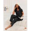 Ekouaer 2 Piece Womens Pajamas V Neck Short Sleeve Top and Long Pants Pjs Print Lounge Set Sleepwear(Black)
