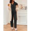 Ekouaer 2 Piece Womens Pajamas V Neck Short Sleeve Top and Long Pants Pjs Print Lounge Set Sleepwear(Black)