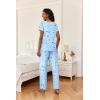 Ekouaer 2 Piece Womens Pajamas V Neck Short Sleeve Top and Long Pants Pjs Print Lounge Set Sleepwear(Blue Moon)