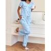 Ekouaer 2 Piece Womens Pajamas V Neck Short Sleeve Top and Long Pants Pjs Print Lounge Set Sleepwear(Blue Moon)