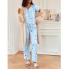 Ekouaer 2 Piece Womens Pajamas V Neck Short Sleeve Top and Long Pants Pjs Print Lounge Set Sleepwear(Blue Moon)