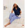 Ekouaer 2 Piece Womens Pajamas V Neck Short Sleeve Top and Long Pants Pjs Print Lounge Set Sleepwear(Blue Stripe)