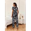 Ekouaer 2 Piece Womens Pajamas V Neck Short Sleeve Top and Long Pants Pjs Print Lounge Set Sleepwear(Flowers Black)