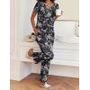 Ekouaer 2 Piece Womens Pajamas V Neck Short Sleeve Top and Long Pants Pjs Print Lounge Set Sleepwear(Flowers Black)