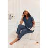 Ekouaer 2 Piece Womens Pajamas V Neck Short Sleeve Top and Long Pants Pjs Print Lounge Set Sleepwear(Navy Polka Dot)