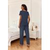 Ekouaer 2 Piece Womens Pajamas V Neck Short Sleeve Top and Long Pants Pjs Print Lounge Set Sleepwear(Navy Polka Dot)