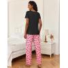 Ekouaer 2 Piece Womens Pajamas V Neck Short Sleeve Top and Long Pants Pjs Print Lounge Set Sleepwear(Pink Heart)