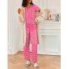 Ekouaer 2 Piece Womens Pajamas V Neck Short Sleeve Top and Long Pants Pjs Print Lounge Set Sleepwear(Pink Leopard)