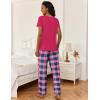 Ekouaer 2 Piece Womens Pajamas V Neck Short Sleeve Top and Long Pants Pjs Print Lounge Set Sleepwear(Pink Plaid)