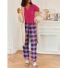 Ekouaer 2 Piece Womens Pajamas V Neck Short Sleeve Top and Long Pants Pjs Print Lounge Set Sleepwear(Pink Plaid)