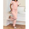 Ekouaer 2 Piece Womens Pajamas V Neck Short Sleeve Top and Long Pants Pjs Print Lounge Set Sleepwear(Pink Stripes)