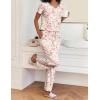 Ekouaer 2 Piece Womens Pajamas V Neck Short Sleeve Top and Long Pants Pjs Print Lounge Set Sleepwear(White Flower)