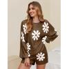 Ekouaer Knit Pajamas Set for Women Lounge Wear Sets Long Sleeve Sweatsuit Matching 2 Piece Outfits Casual Sweater Sets S-XXL(Floral Brown)