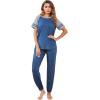 Ekouaer Lounge Sets for Women Two Piece Pajama Set Short Sleeve Crewneck Jogger Outfits and Sweatpants Tracksuit(Navy Army)