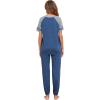 Ekouaer Lounge Sets for Women Two Piece Pajama Set Short Sleeve Crewneck Jogger Outfits and Sweatpants Tracksuit(Navy Army)