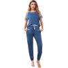 Ekouaer Lounge Sets for Women Two Piece Pajama Set Short Sleeve Crewneck Jogger Outfits and Sweatpants Tracksuit(Navy Army)