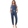 Ekouaer Lounge Sets for Women Two Piece Pajama Set Short Sleeve Crewneck Jogger Outfits and Sweatpants Tracksuit(Navy Blue)