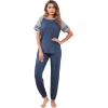 Ekouaer Lounge Sets for Women Two Piece Pajama Set Short Sleeve Crewneck Jogger Outfits and Sweatpants Tracksuit(Navy Blue)