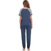 Ekouaer Lounge Sets for Women Two Piece Pajama Set Short Sleeve Crewneck Jogger Outfits and Sweatpants Tracksuit(Navy Blue)
