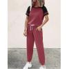Ekouaer Lounge Sets for Women Two Piece Pajama Set Short Sleeve Crewneck Jogger Outfits and Sweatpants Tracksuit(Wine Red)