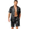 Ekouaer Mens Pajamas Set Silk Satin Sleepwear Short Sleeve Button Down Pjs Set 2 Piece Loungewear with Pockets S-XXL(Black)