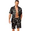 Ekouaer Mens Pajamas Set Silk Satin Sleepwear Short Sleeve Button Down Pjs Set 2 Piece Loungewear with Pockets S-XXL(Black Leopard)