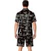 Ekouaer Mens Pajamas Set Silk Satin Sleepwear Short Sleeve Button Down Pjs Set 2 Piece Loungewear with Pockets S-XXL(Black Leopard)