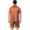 Ekouaer Mens Pajamas Set Silk Satin Sleepwear Short Sleeve Button Down Pjs Set 2 Piece Loungewear with Pockets S-XXL(Brown)