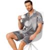 Ekouaer Mens Pajamas Set Silk Satin Sleepwear Short Sleeve Button Down Pjs Set 2 Piece Loungewear with Pockets S-XXL(Dark Grey)