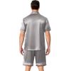 Ekouaer Mens Pajamas Set Silk Satin Sleepwear Short Sleeve Button Down Pjs Set 2 Piece Loungewear with Pockets S-XXL(Dark Grey)