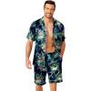 Ekouaer Mens Pajamas Set Silk Satin Sleepwear Short Sleeve Button Down Pjs Set 2 Piece Loungewear with Pockets S-XXL(Flamingo Green)