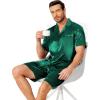 Ekouaer Mens Pajamas Set Silk Satin Sleepwear Short Sleeve Button Down Pjs Set 2 Piece Loungewear with Pockets S-XXL(Green)