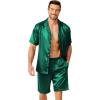 Ekouaer Mens Pajamas Set Silk Satin Sleepwear Short Sleeve Button Down Pjs Set 2 Piece Loungewear with Pockets S-XXL(Green)