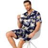 Ekouaer Mens Pajamas Set Silk Satin Sleepwear Short Sleeve Button Down Pjs Set 2 Piece Loungewear with Pockets S-XXL(Hawaiian Flowers)