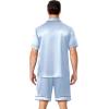 Ekouaer Mens Pajamas Set Silk Satin Sleepwear Short Sleeve Button Down Pjs Set 2 Piece Loungewear with Pockets S-XXL(Light Blue)