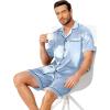 Ekouaer Mens Pajamas Set Silk Satin Sleepwear Short Sleeve Button Down Pjs Set 2 Piece Loungewear with Pockets S-XXL(Light Blue)