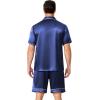 Ekouaer Mens Pajamas Set Silk Satin Sleepwear Short Sleeve Button Down Pjs Set 2 Piece Loungewear with Pockets S-XXL(Navy)