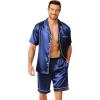 Ekouaer Mens Pajamas Set Silk Satin Sleepwear Short Sleeve Button Down Pjs Set 2 Piece Loungewear with Pockets S-XXL(Navy)