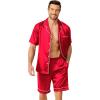 Ekouaer Mens Pajamas Set Silk Satin Sleepwear Short Sleeve Button Down Pjs Set 2 Piece Loungewear with Pockets S-XXL(Red)