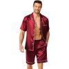 Ekouaer Mens Pajamas Set Silk Satin Sleepwear Short Sleeve Button Down Pjs Set 2 Piece Loungewear with Pockets S-XXL(Wine)