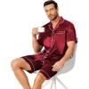 Ekouaer Mens Pajamas Set Silk Satin Sleepwear Short Sleeve Button Down Pjs Set 2 Piece Loungewear with Pockets S-XXL(Wine)