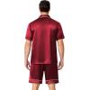Ekouaer Mens Pajamas Set Silk Satin Sleepwear Short Sleeve Button Down Pjs Set 2 Piece Loungewear with Pockets S-XXL(Wine)